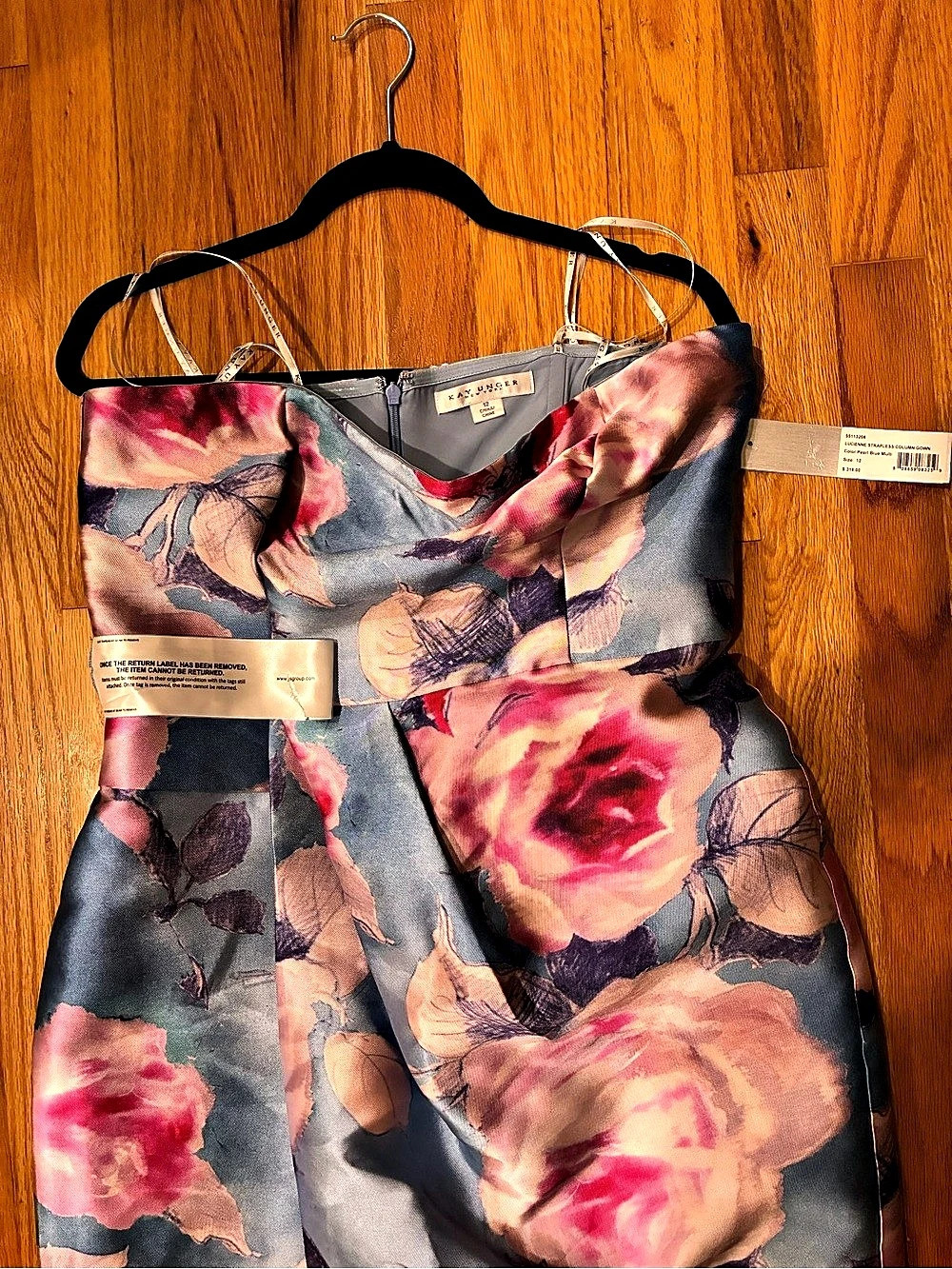 Kay Unger Lucienne Strapless Column Gown Blue & Pink Size 12 NWT